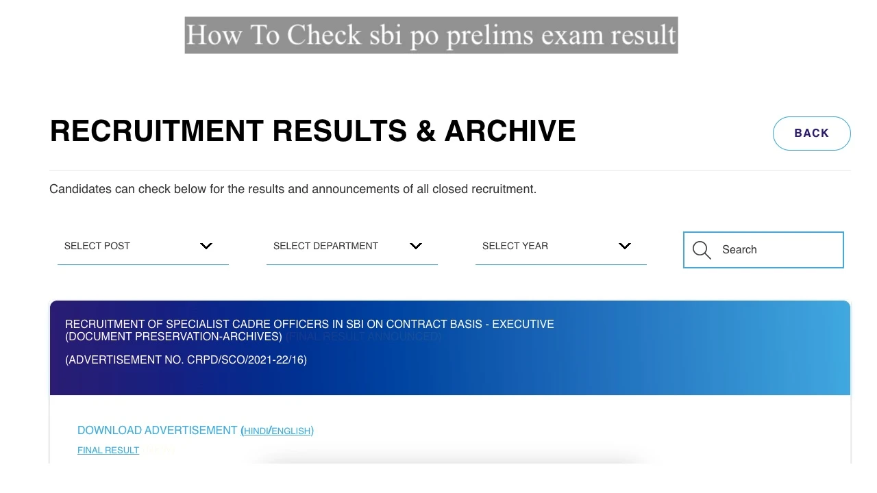 How To Check sbi po prelims exam result